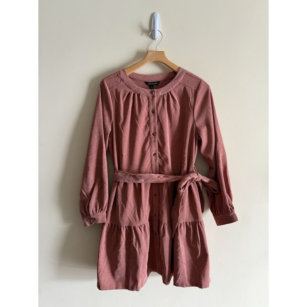 Simply Southern Size L Rose Corduroy Belted Button Down Dress Boho Country Girl